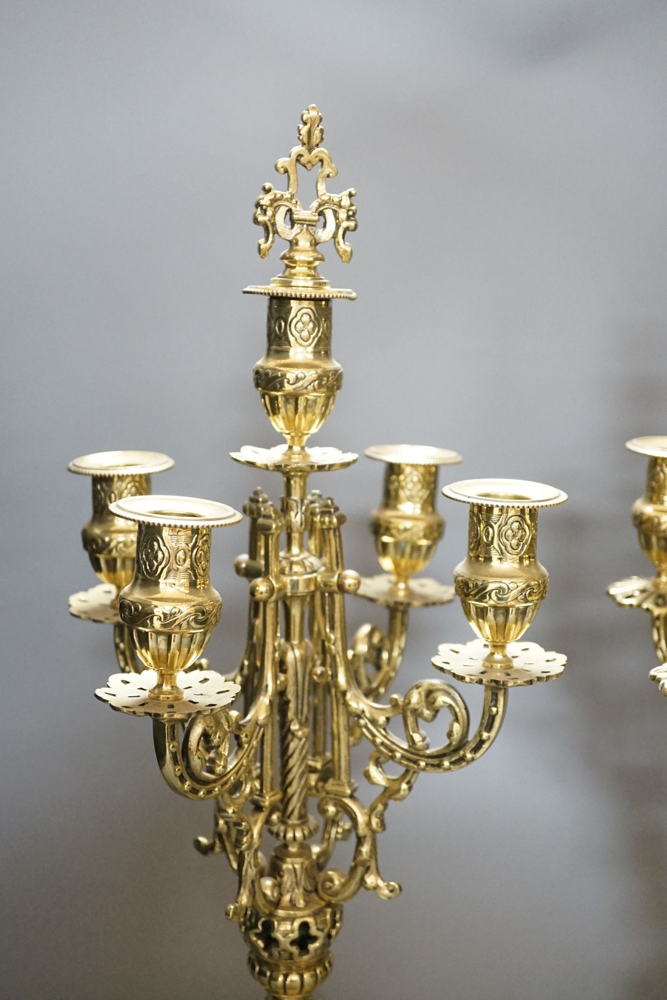 A pair of gilt brass candelabra, 49cm